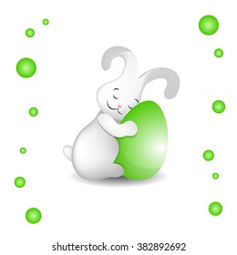easter bunny hugging light green egg with love big