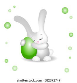 easter bunny hugging light green egg with love