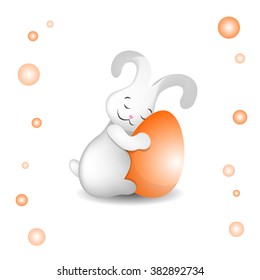 easter bunny hugging light orange egg with love big