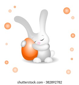 easter bunny hugging light orange egg with love