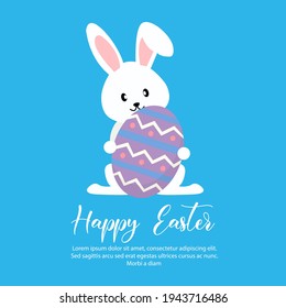 The easter bunny hugging an ornamental egg with a sentence below it