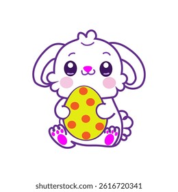 Easter bunny icon. Cute rabbit holding. Spotted egg character. Vector cartoon animal.