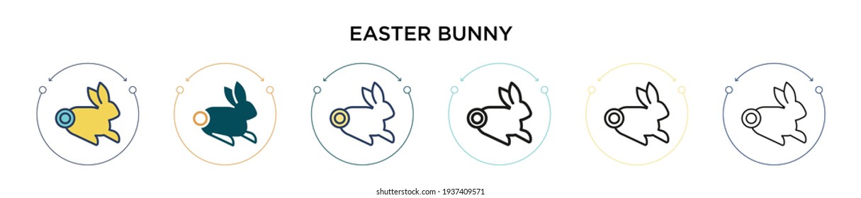 Icono de conejito de Pascua en estilo relleno, delgado, contorno y trazo. Ilustración vectorial de dos iconos vectoriales coloridos y negros de Semana Santa se pueden utilizar para móviles, ui, web