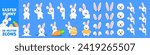 Easter bunny icon set. Flat style.