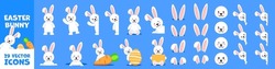 Easter Bunny Icon Set. Flat Style.
