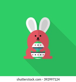 Easter bunny icon , Vector flat long shadow design.