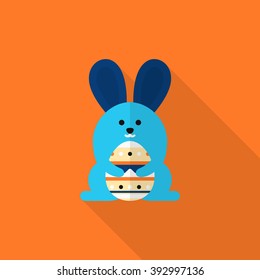 Easter bunny icon , Vector flat long shadow design.