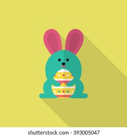Easter bunny icon , Vector flat long shadow design.