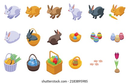 Easter bunny icons set isometric vector. Happy rabbit. Cute animal