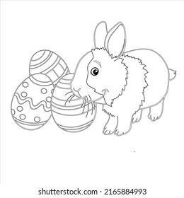 Easter Bunny  illustration for coloring book  Easter background with creative cute bunny. Easter Egg with Rabbit 