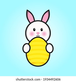 Easter Bunny Illustration. Flat Vector Illustration of Easter Bunny holding Easter Egg. Cute Easter Bunny Illustration Vector 