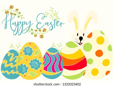 Easter bunny. Easter illustration. Holiday card, wrapping, background. Easter poster, banner, flyer, promotion, sale. Happy Easter. Hand drawing