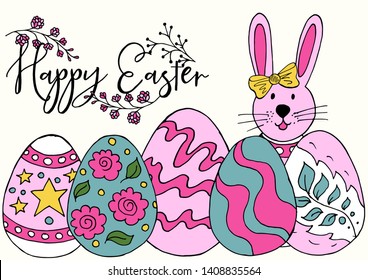 Easter bunny. Easter illustration. Holiday card, wrapping, background