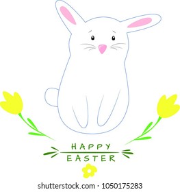 Easter Bunny illustration with tulips on white background