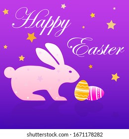 Easter bunny. Illustration of a white rabbit with easter eggs