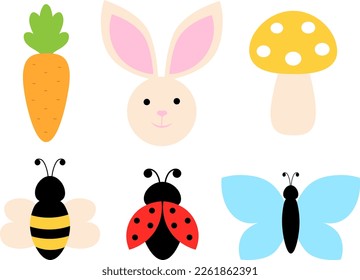 Ilustración vectorial del hongo de zanahoria de los insectos del conejo de Pascua