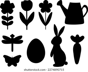 Easter Bunny insect flower silhouette vector illustration