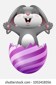 Easter bunny inside a cracked easter egg isolated on white background