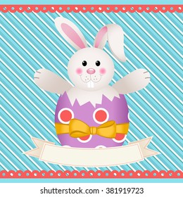 Easter bunny inside egg with banner
