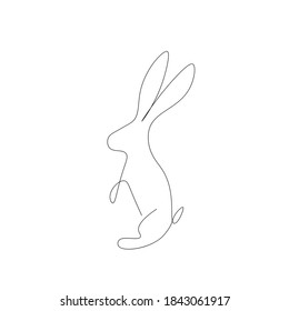 Easter bunny isolated on white background one line drawing, vector illustration