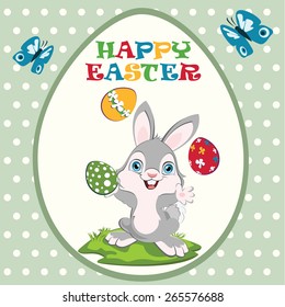 Easter bunny juggling eggs.
