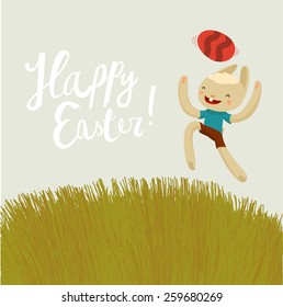 Easter bunny jumping. nice colors cartoon card. vector illustration