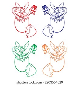 Easter Bunny Jumping Out From Broken Egg Vector illustration
