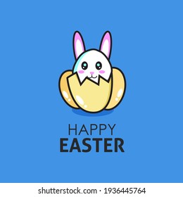 Easter bunny kawaii in egg. Happy Easter. Vector 