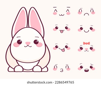 easter bunny with kawaii eyes set