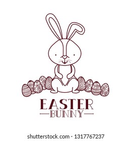 easter bunny label with egg isolated icon