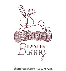 easter bunny label with egg isolated icon