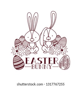 easter bunny label with egg isolated icon
