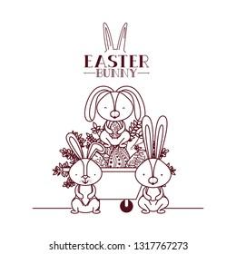 easter bunny label with egg isolated icon