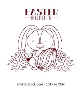 easter bunny label with egg isolated icon
