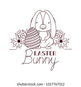 easter bunny label with egg isolated icon