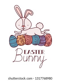 easter bunny label with egg isolated icon