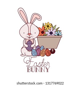 easter bunny label with egg isolated icon