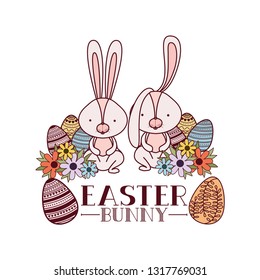easter bunny label with egg isolated icon
