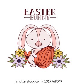 easter bunny label with egg isolated icon
