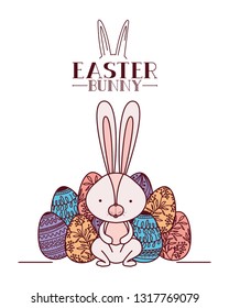 easter bunny label with egg isolated icon