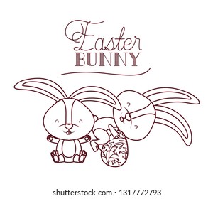easter bunny label with egg isolated icon