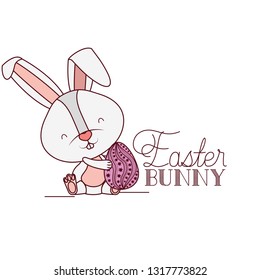 easter bunny label with egg isolated icon