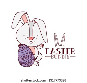 easter bunny label with egg isolated icon