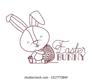 easter bunny label with egg isolated icon