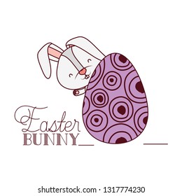 easter bunny label with egg isolated icon