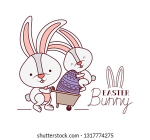easter bunny label with egg isolated icon