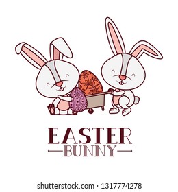easter bunny label with egg isolated icon