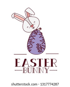 easter bunny label with egg isolated icon