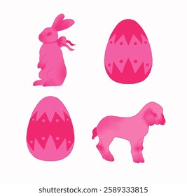 Easter bunny, lamb and decorative eggs - Cute Pastel Illustration