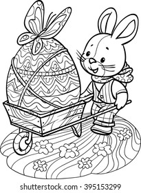 Easter bunny with a large decorative egg. Coloring for adults.